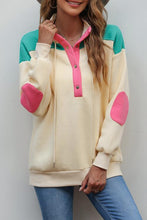 Load image into Gallery viewer, Color Block Half Snap Drawstring Sweatshirt
