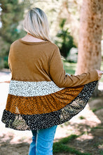 Load image into Gallery viewer, Plus Size Animal Print Color Block Ribbed Babydoll Top
