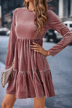 Load image into Gallery viewer, Ribbed Round Neck Ruffle Hem Mini Dress
