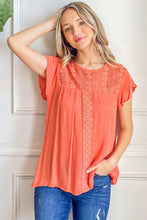 Load image into Gallery viewer, And The Why Lace Detail Ruffle Short Sleeve Blouse
