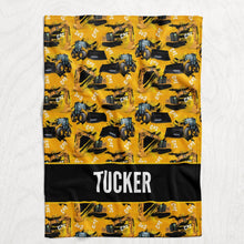 Load image into Gallery viewer, Personalized yellow CAT Blanket - Boy&#39;s Farming Faux Quilt Style Plush Minky Blanket
