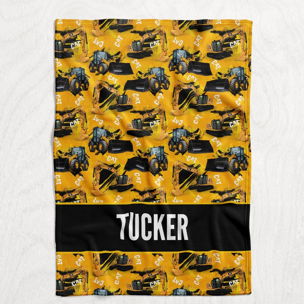 Personalized yellow CAT Blanket - Boy's Farming Faux Quilt Style Plush Minky Blanket