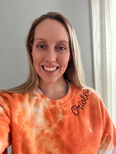 Load image into Gallery viewer, Oriole Baseball tie dyed crew neck sweatshirt- PRE ORDER- 2 week turnaround
