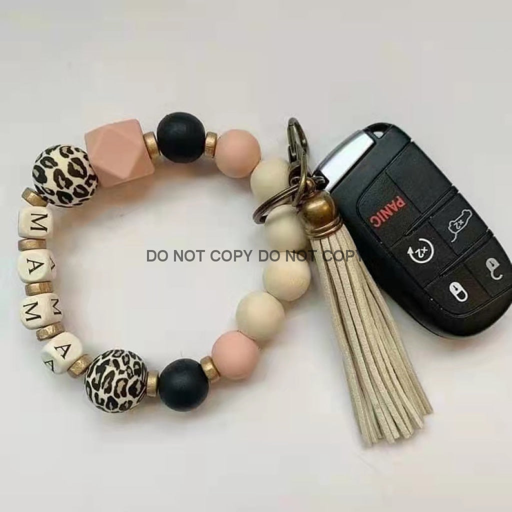 Silicone mama keychain bracelet- blush