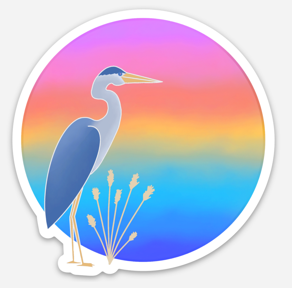 rainbow heron sticker