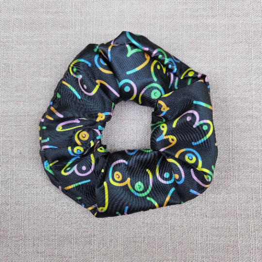 satin rainbow boob scrunchies